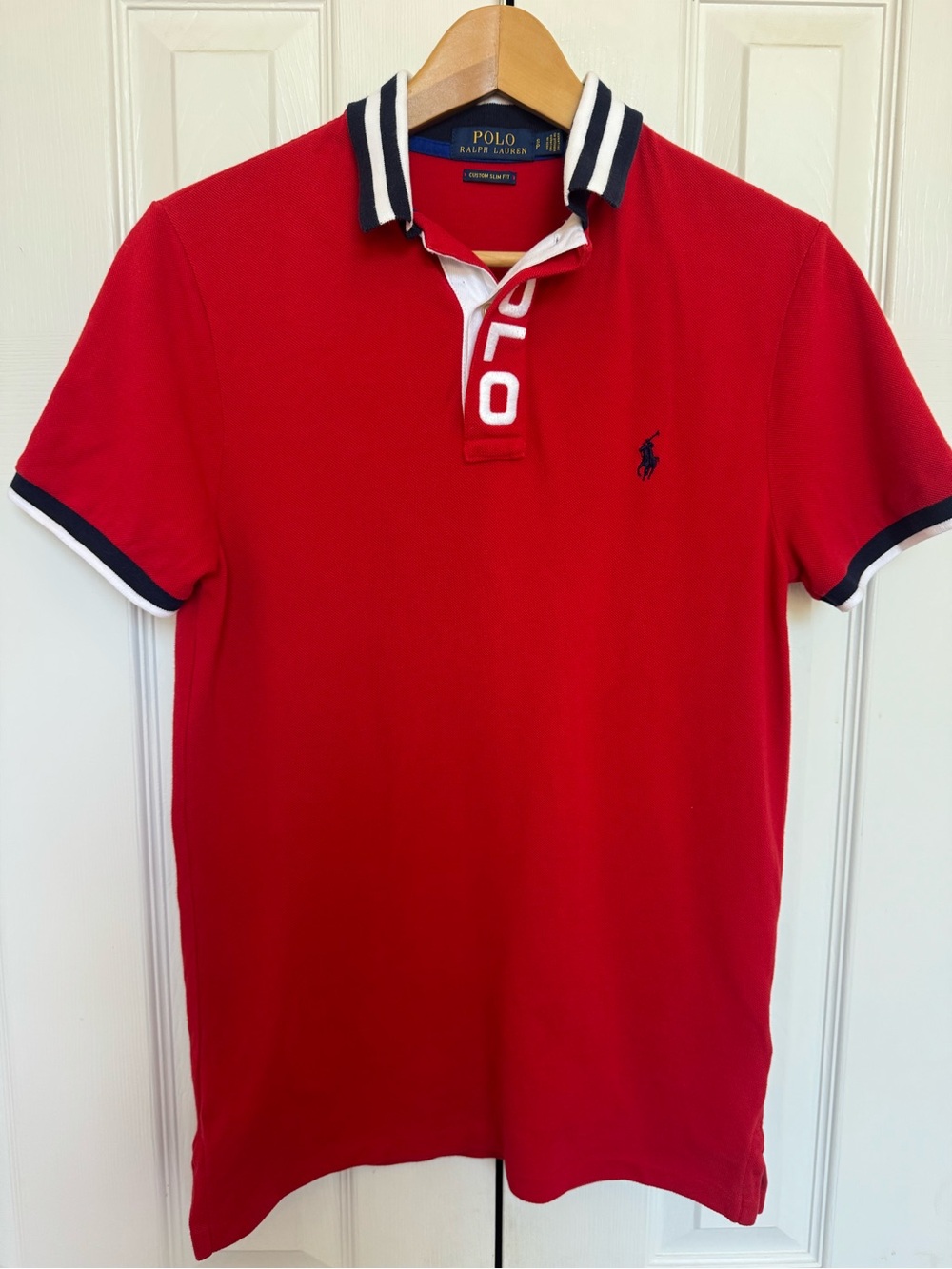 Polo Ralph Lauren Red Striped Collar Polo Shirt Small